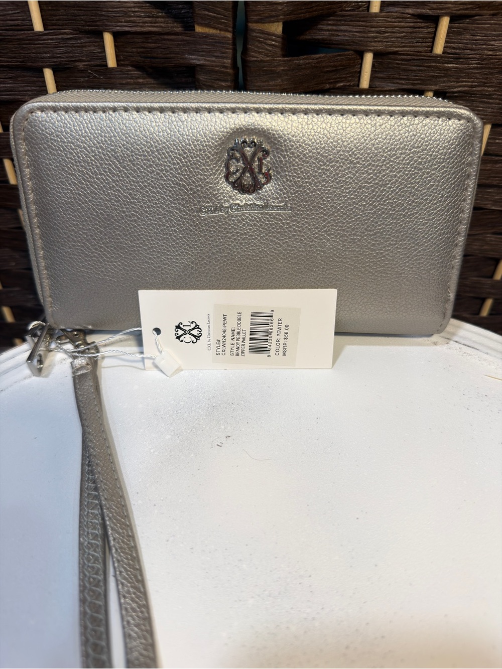 Christian Lacroix Metallic Silver Zip Wristlet